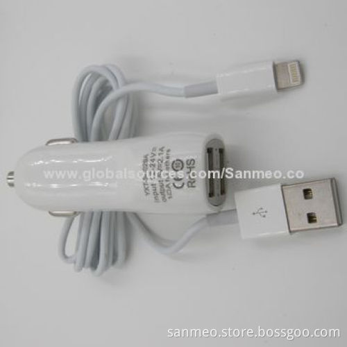 2-in-1 Car Charger for iPad Mini/iPhone 5/6, High Speed, Intelligent Charging, Stylish and UniqueNew